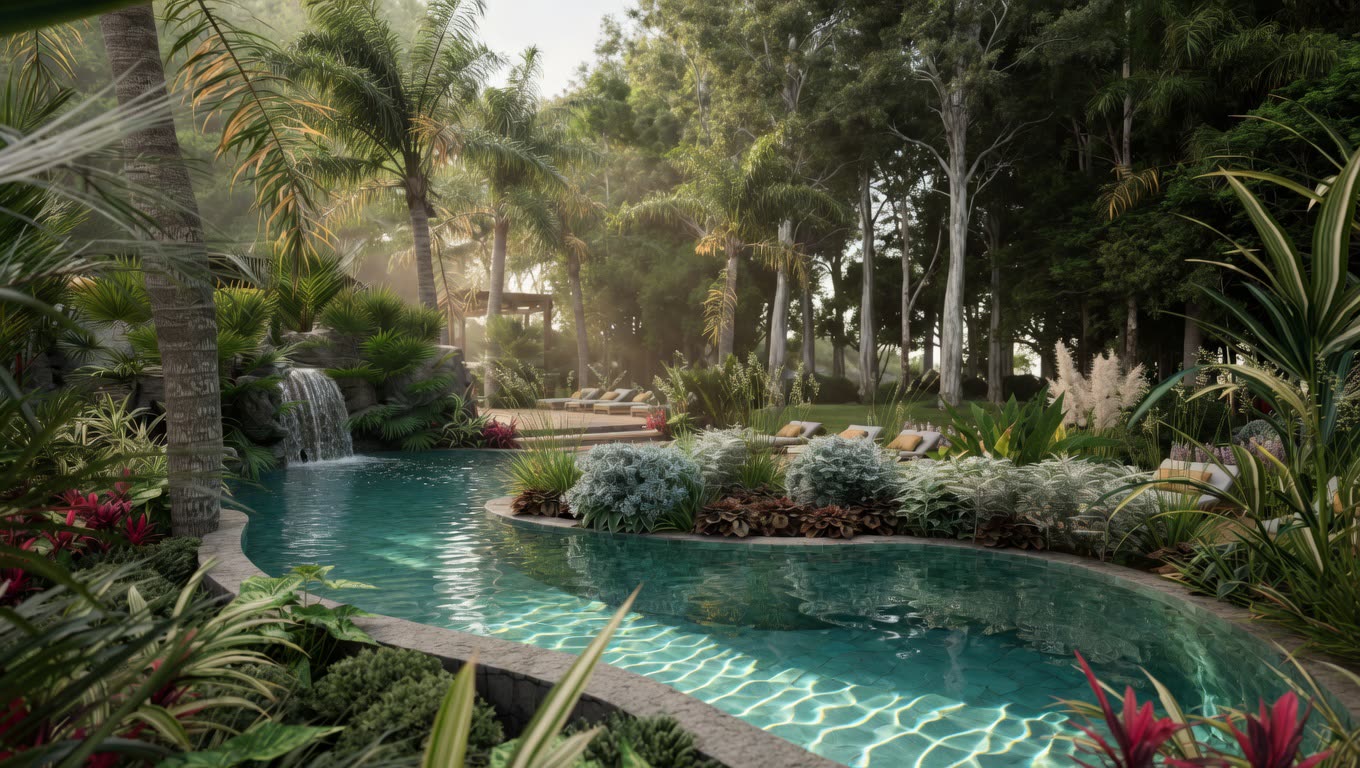 Pool with volcano view