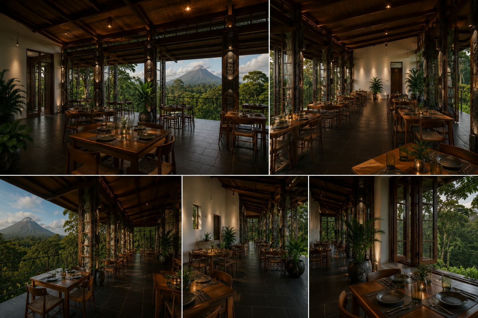 Restaurant dining room with volcano view